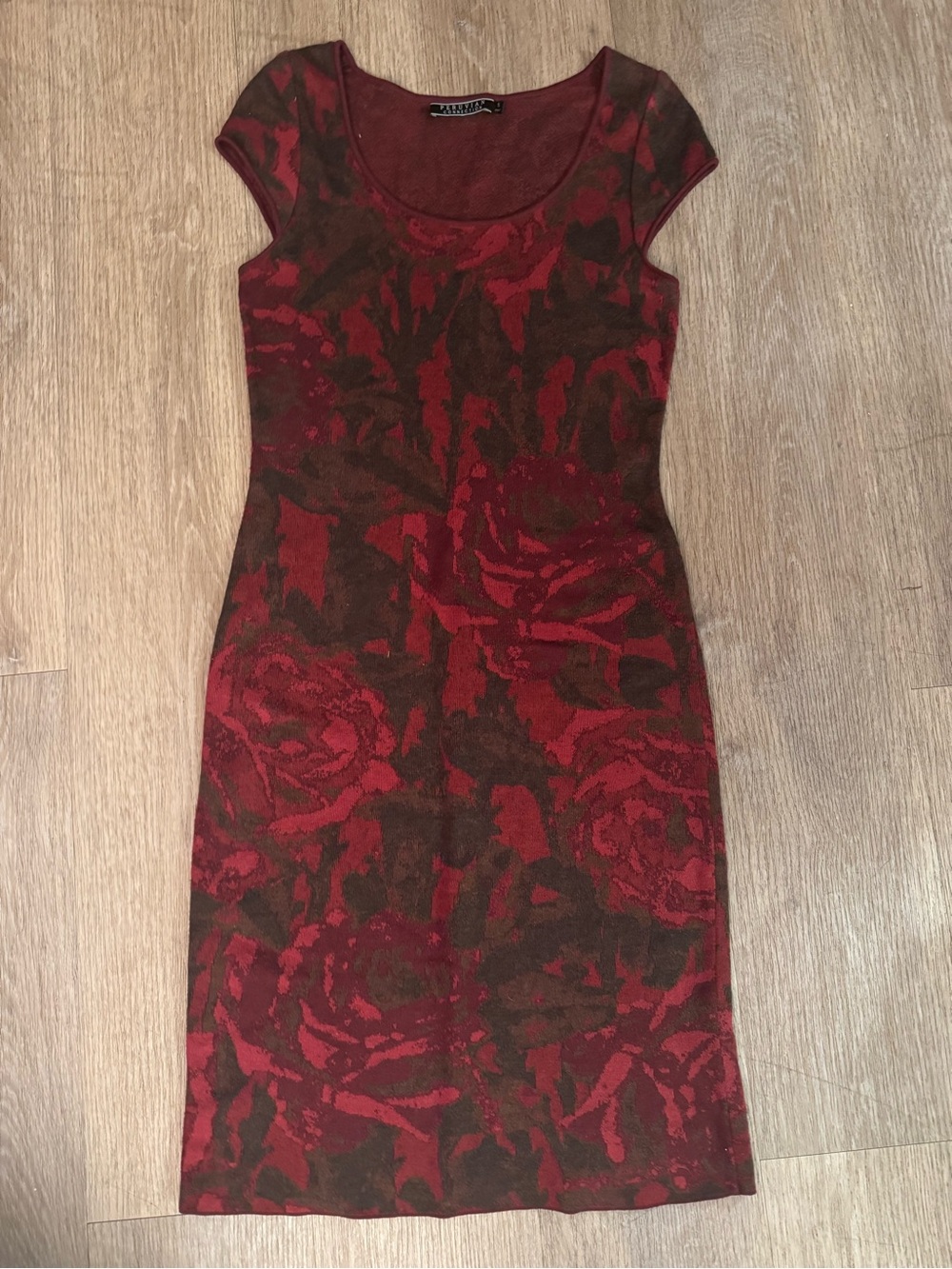 Peruvian Connection Black Midi Dress with Red & Black Floral Jacquard